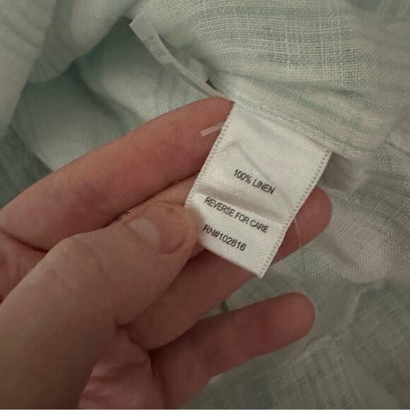 Garnet Hill Linen Light Blue & White Striped Long‎ Sleeve Button Down Top 8 NEW - Picture 6 of 10